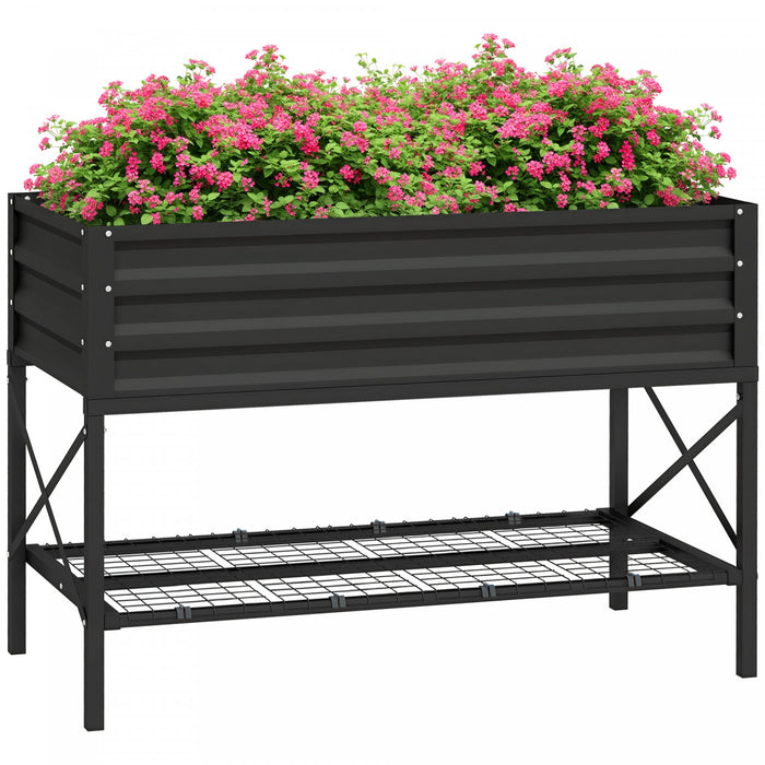 Outsunny Jardiniere surelevee en acier galvanise avec etagere de rangement
