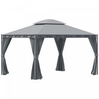 Outsunny 10x13ft Tonnelle De Jardin A Deux Niveaux Avec Rideau Abri D'exterieur Auvent D'arriere-cou