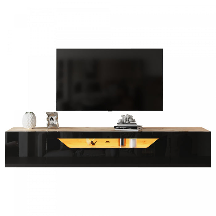 Oliver meuble TV mural avec eclairage LED et rangement, noir
