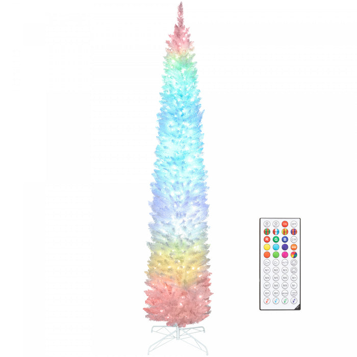 HOMCOM Sapin de Noel de 9pi avec LEDs synchronisees, sapin de Noel, Blanc