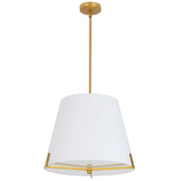 Luminaire suspendu Preston de Dainolite de 19 po de diamètre avec abat-jour en tissu blanc, fini laiton vieilli et 4 ampoules