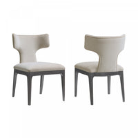 Chaise laterale en bois et chenille taupe style milieu du siecle Eloria - Lot de 2