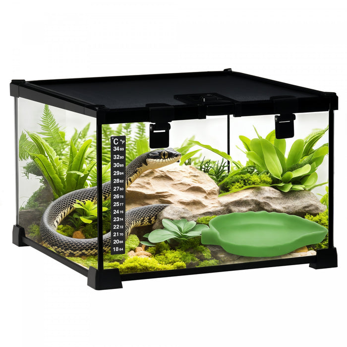 Terrarium en verre pour reptiles avec thermometre, bassine d'eau