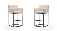 Tabouret de bar rembourre en metal style mid-century modern Ambassador, creme – Lot de 2