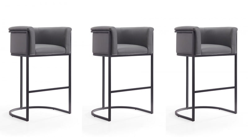 Tabouret de bar cosmopolite mi-siecle moderne en metal et tissu gris - Lot de 3