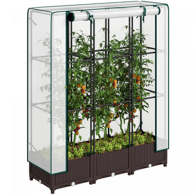 Outsunny Plastic Raised Bed With Trellis And Pe Cover, 47 X 16 X 50 In