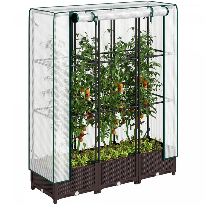 Outsunny Lit De Jardin Sureleve Avec Treillis, Jardiniere Avec Housse En Pe