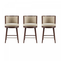 Tabouret de comptoir moderne en bois et tissu Evalyn, naturel - Lot de 3