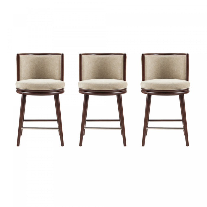 Tabouret de comptoir moderne en bois et tissu Evalyn, naturel - Lot de 3