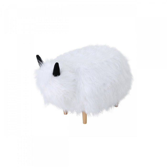 Pouf Repose-pieds Julius En Bois Tapisse Avec Pieds En Forme De Yak, Blanc