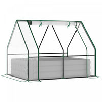 Outsunny Lit De Jardin Sureleve Galvanise De 4' X 3' Avec Mini Housse De Serre En Plastique, Jardini