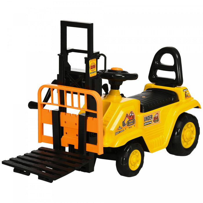 Aosom Tracteur A Chevaucher, Chariot Elevateur Avec Fourche Et Plateau, Tracteur Pour Enfants Avec Rangement Sous Le Siege, Camion De Construction Avec Roues, A Bande De Roulement