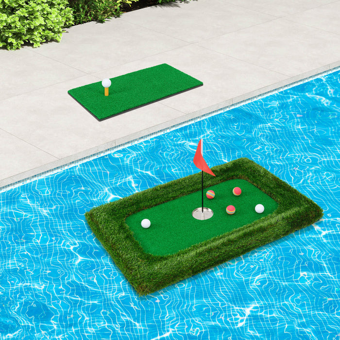 Costway Rectangulaire Flottant Golf Vert Pour La Piscine Comprend Le Tapis De Golf Frappant 6 Balles De Golf
