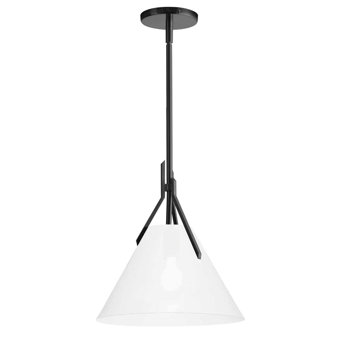 Luminaire suspendu Nicole de Dainolite en verre blanc opale, avec fini noir mat et 1 ampoule