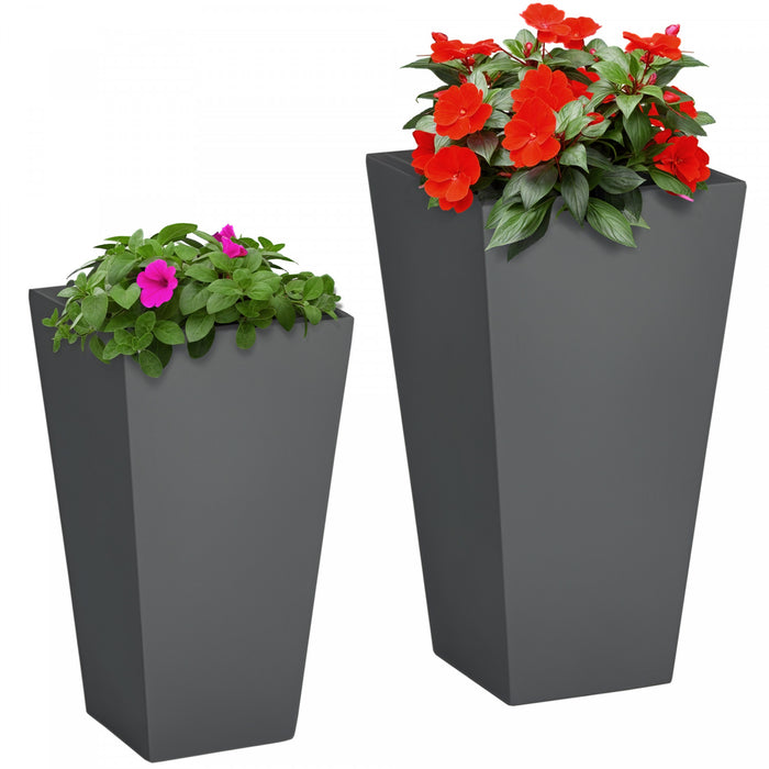 Outsunny Lot de 2 pots de fleurs d'exterieur avec trous de drainage, Gris