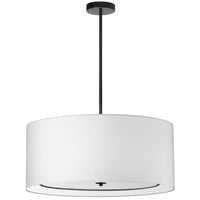 Luminaire suspendu moyen Porscha de Dainolite avec abat-jour blanc, fini noir mat et 4 ampoules