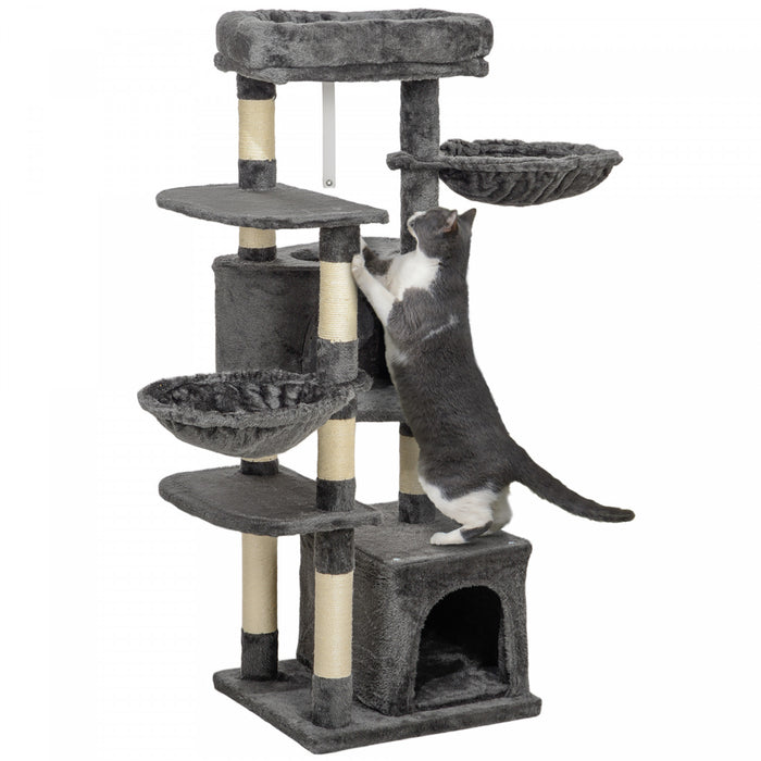 Pawhut Arbre A Chat De 52.5\", Tour Pour Chats D'interieur Avec Griffoirs, Condos Pour Chats, Lit, Plates-formes, Hamacs, Centre D'activites Pour Chat, Gris Fonce