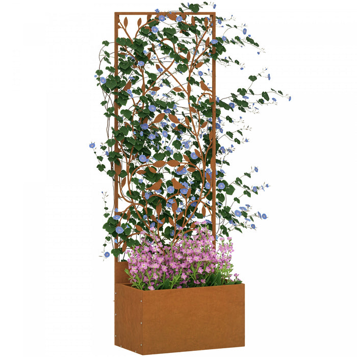 Outsunny Lit de jardin sureleve avec ecran de confidentialite mural, marron