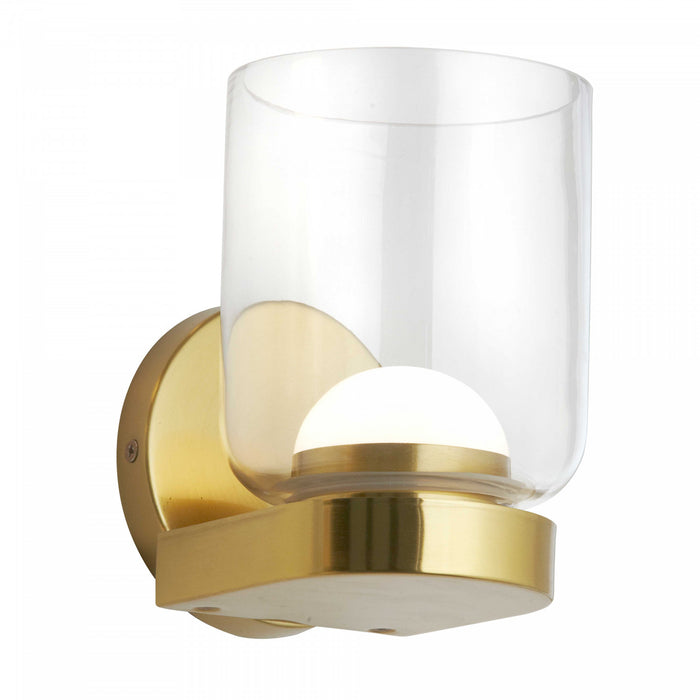 Applique murale Nadine de Dainolite en verre transparent, avec fini laiton vieilli et ampoule à DEL de 10 W