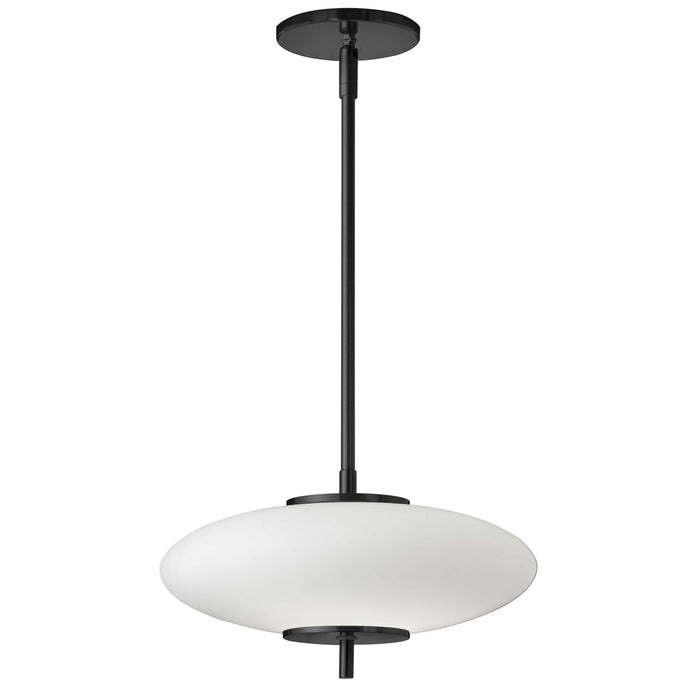 Luminaire suspendu Maddie de Dainolite en verre blanc opale, avec fini noir mat et ampoule à DEL de 16 W