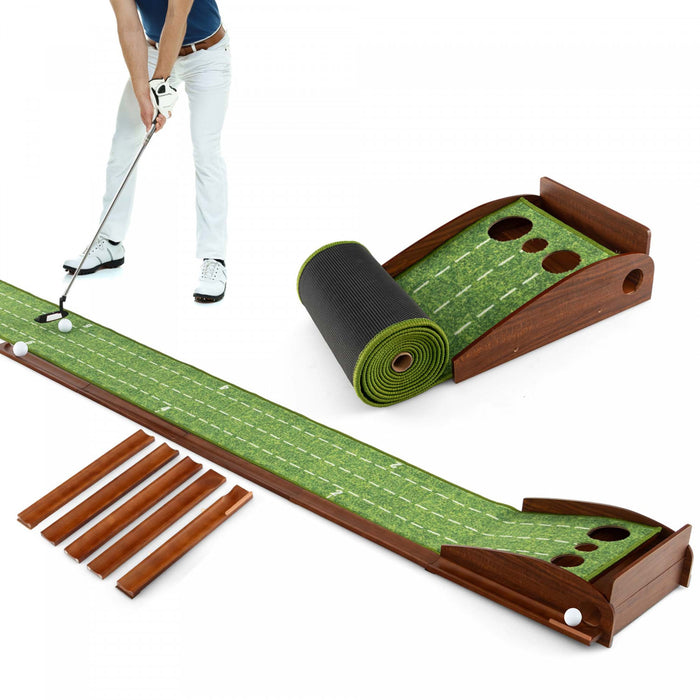 Costway Mettre Vert Pratique Golf Mettre Tapis Avec Auto Ball Retour Et 2 Tailles De Trou