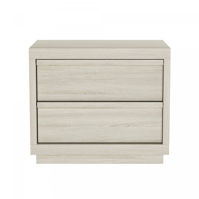 Table de nuit contemporaine Navis 66 cm en chene blanchi (2 tiroirs)