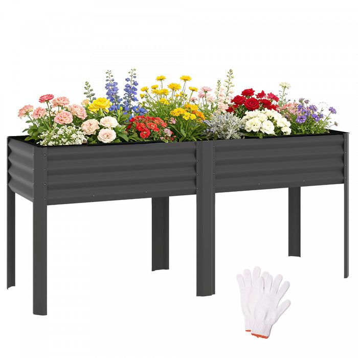 Outsunny Jardiniere surelevee en metal galvanise avec pieds, 180 x 55 x 80 cm