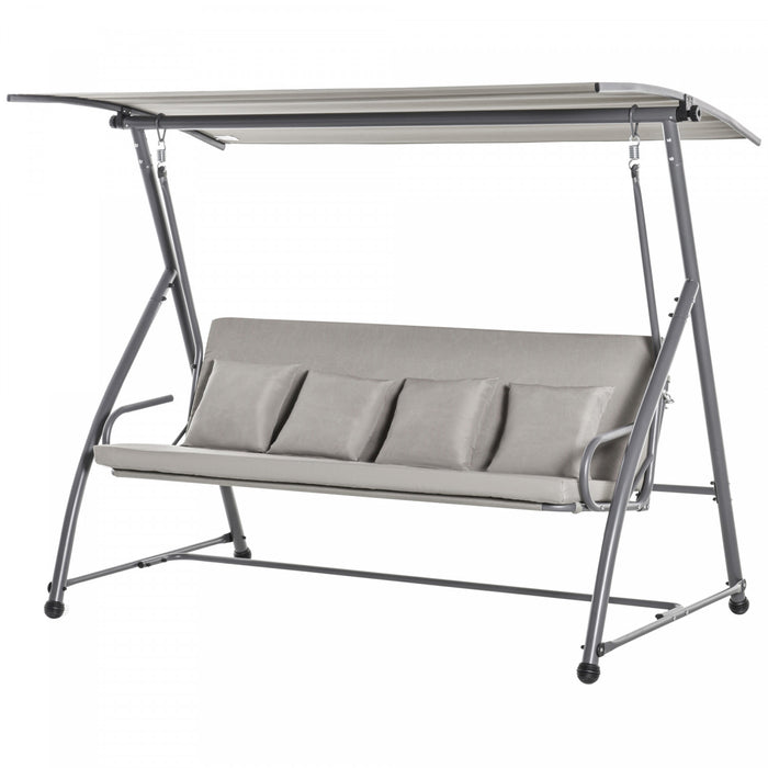 Outsunny Chaise Pivotante De Patio Convertible De Jardin Pour 3 Personnes Hamac Lit De Salon Exterieur Coussin Avec Auvent Inclinable Marron Clair