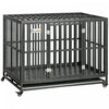 Pawhut Cage En Acier Robuste Pour Chien Avec Roues Pour Portabilite Et 1 Porte Pour Un Acces Pratique Au Sol Anti-pincement Noir