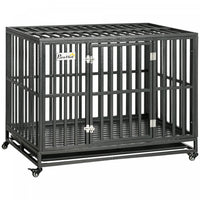Pawhut Cage En Acier Robuste Pour Chien Avec Roues Pour Portabilite Et 1 Porte Pour Un Acces Pratiqu