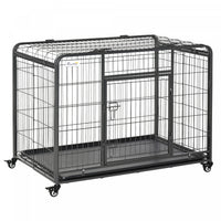 Pawhut Cage Et Niche Pliable En Metal Robuste Pour Chien Avec Plateau Et Couvercle Amovibles Et 4 Ro