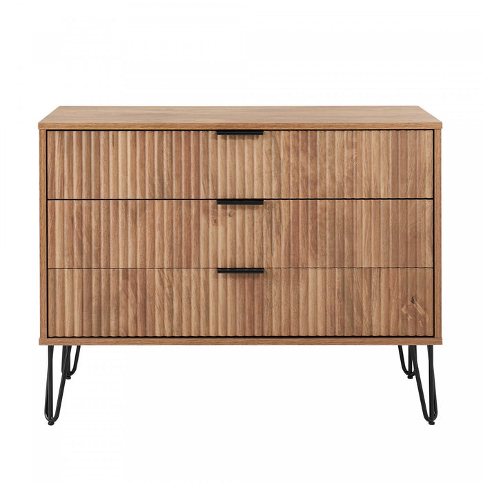 Commode moderne Dumbo 35\" a cannelures en brun dore (3 tiroirs)
