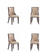 Grand fauteuil de salle a manger traditionnel en bois avec revetement en tissu beige - Lot de 4