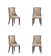  Grand fauteuil de salle a manger traditionnel en bois avec revetement en tissu beige - Lot de 4