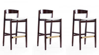  Tabouret de bar en bois rembourre ivoire style Klismos mi-siecle moderne - Lot de 3