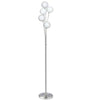 Lampe à pied Budding Branch de Dainolite en verre blanc, avec fini chromé satiné et 5 ampoules