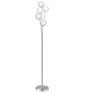 Lampe à pied Budding Branch de Dainolite en verre blanc, avec fini chromé satiné et 5 ampoules