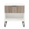 Table de nuit moderne Dumbo 20\" a rainures, gris rustique et blanc (1 tiroir)