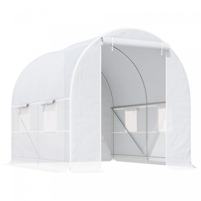 Outsunny 8.2x6.6x6.6pi Tunnel De Plain-pied Serre De Jardin Portable Plante De Plus En Plus Chaude Maison Avec Porte Et Fenetre De Ventilation Blanc