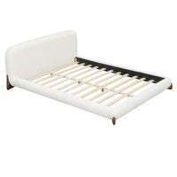  Cadre de lit plateforme Emma a profil bas avec tete de lit courbee et revetement en boucle, taille king, blanc creme