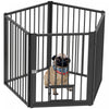 Pawhut Parc Pour Chien, 30\" De Haut, 5 Panneaux, Enclos D'exercice Pour Chiot, Robuste Avec Barriere Pour Chien Et Porte Pour Chat, Cloture Portable Pliable, Noir