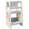 Qaba Tabouret A 2 Marches Pour Bambin Avec Plateforme A Hauteur Reglable Et Rail De Securite, Blanc Creme