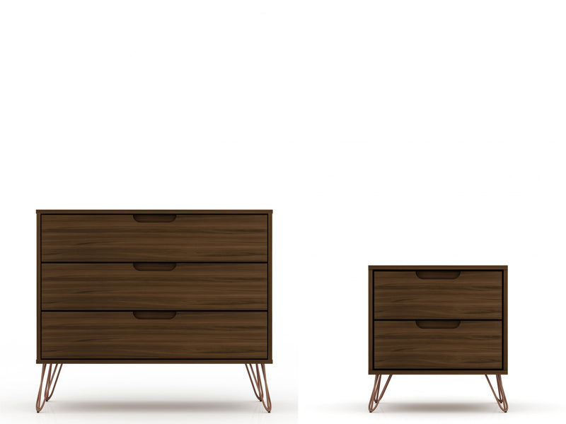 Ensemble de commodes 2 pieces Rockefeller style milieu du siecle en brun chataigne
