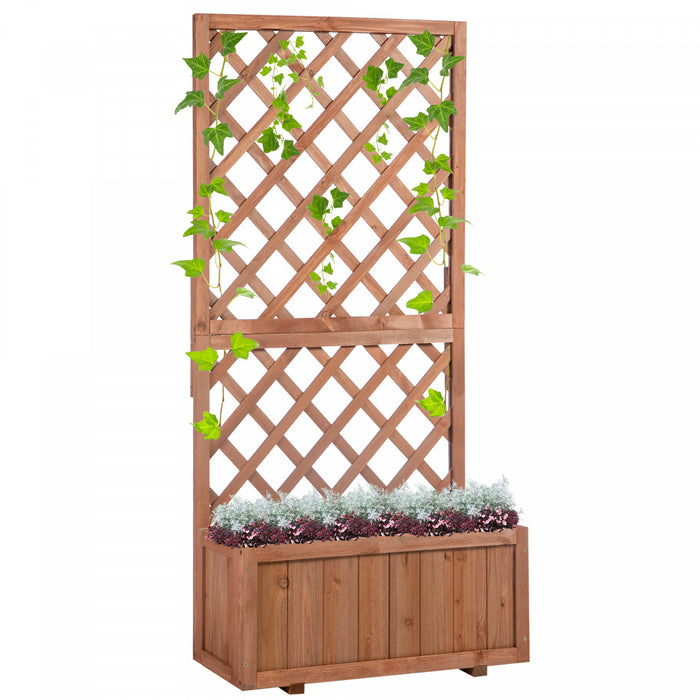 Outsunny Lit De Jardin Sureleve En Bois Avec Treillis Et Trous De Drainage, Boite De Plantation Autoportante D'exterieur De 59 Po Pour Plantes De Vigne Grimpantes Et Fleurs