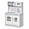 Qaba Cuisine Pour Enfants 3-6 Ans Dinette Jeu D'imitation Educatif Complet Nombreux Accessoires Effets Sonore Materiau En Mdf Robuste 23.5\" X 11.5\" X 33\" Gris Blanc