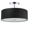 Plafonnier semi-affleuré Everly de Dainolite avec abat-jour noir, fini chromé poli et 3 ampoules