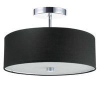 Plafonnier semi-affleuré Everly de Dainolite avec abat-jour noir, fini chromé poli et 3 ampoules