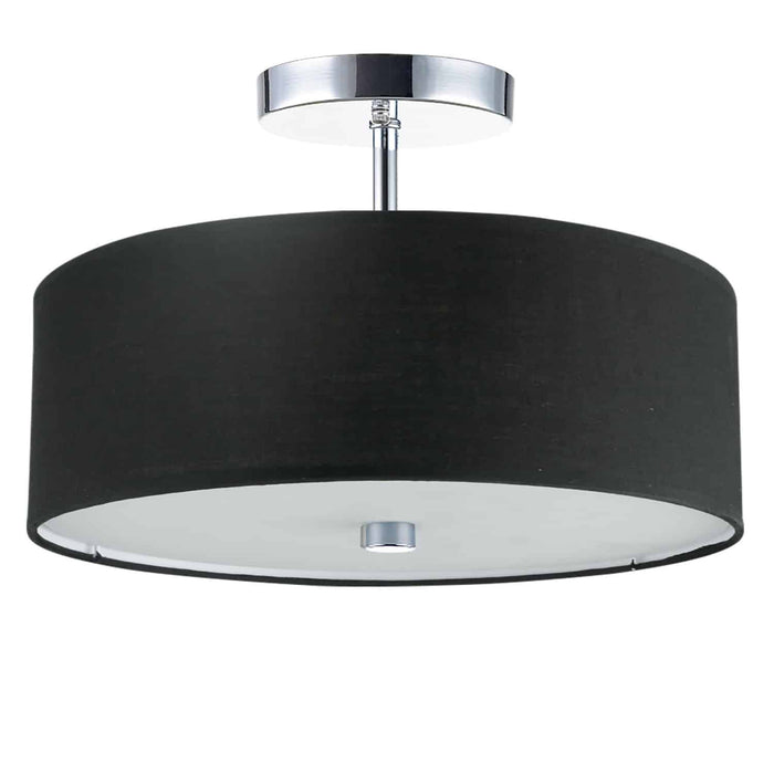 Plafonnier semi-affleuré Everly de Dainolite avec abat-jour noir, fini chromé poli et 3 ampoules