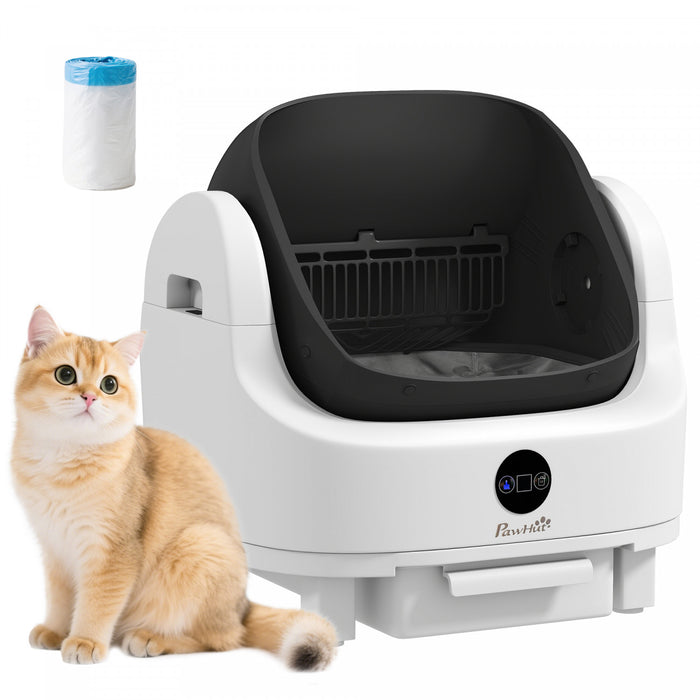 Open-Top Self Cleaning Cat Litter Box with Trash Bag, White