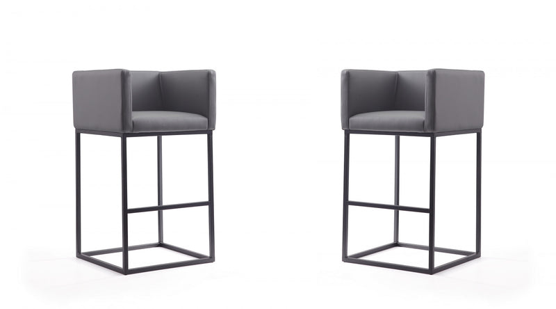 Tabouret de bar Embassy style moderne du milieu du siecle en metal et tissu gris - Lot de 2